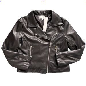 NWT Vigoss Vegan Leather Black Motorcycle Jacket w/ Silver Hardware size L